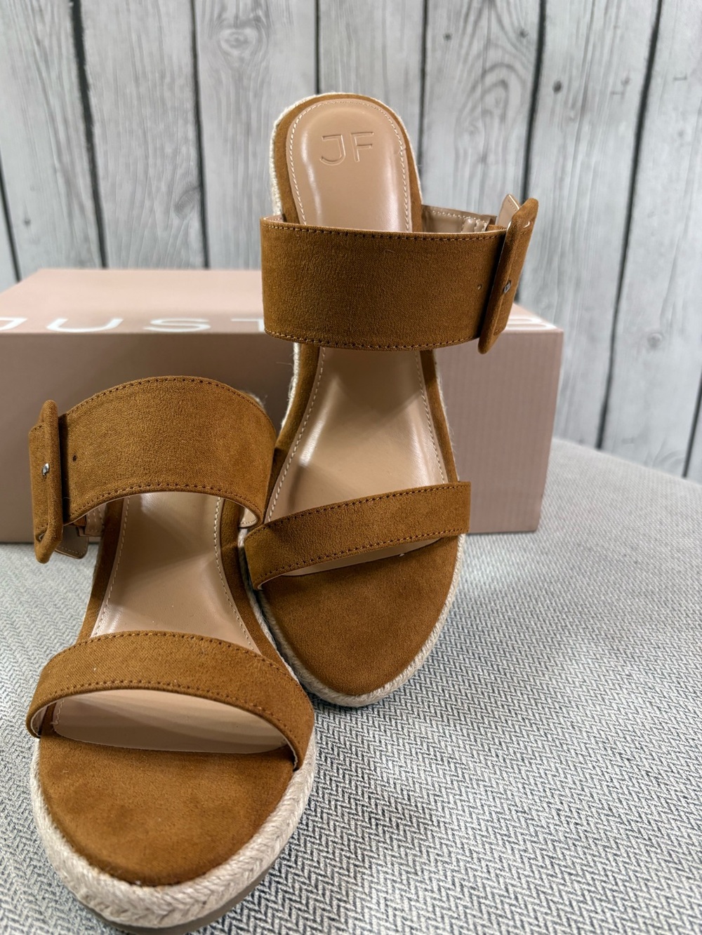 JUSTFAB Itzel Camel Espadrille Wedge Sandals Size 7.5 NIB